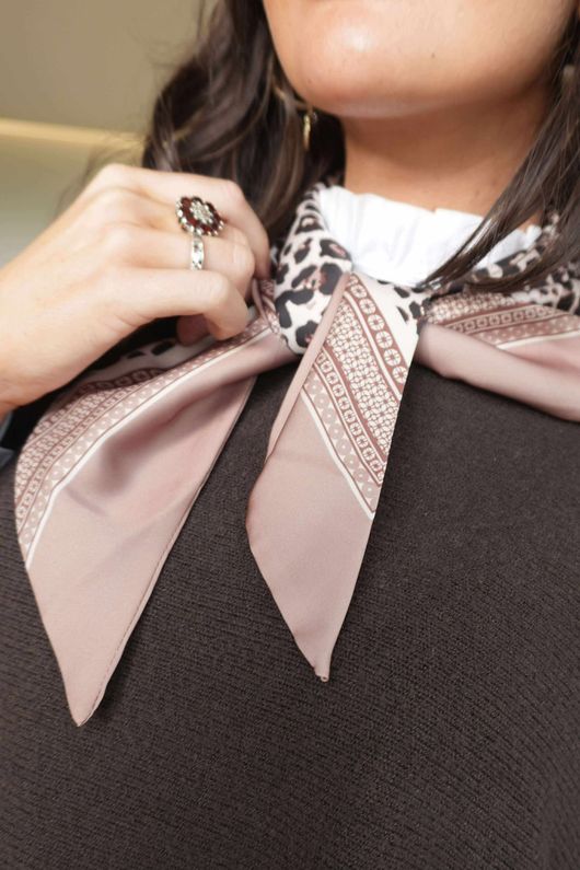 Leopard & Tile Border Triangle Silk Neckerchief Almond